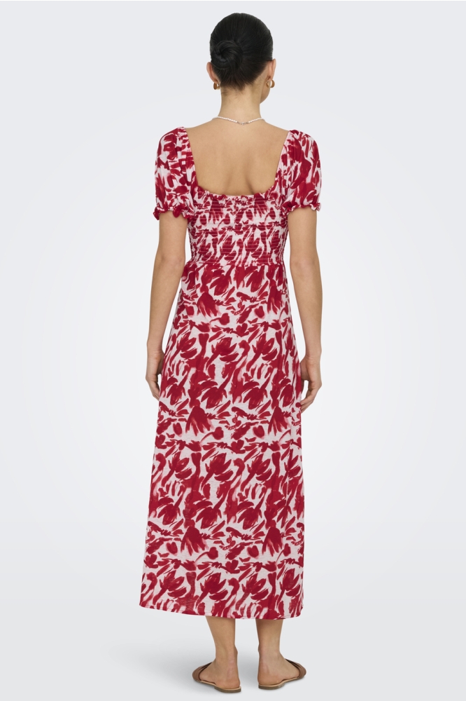 JDYZOEY S/S SMOCK DRESS JRS DIA 15351511 CLOUD DANCER/ MARS RED